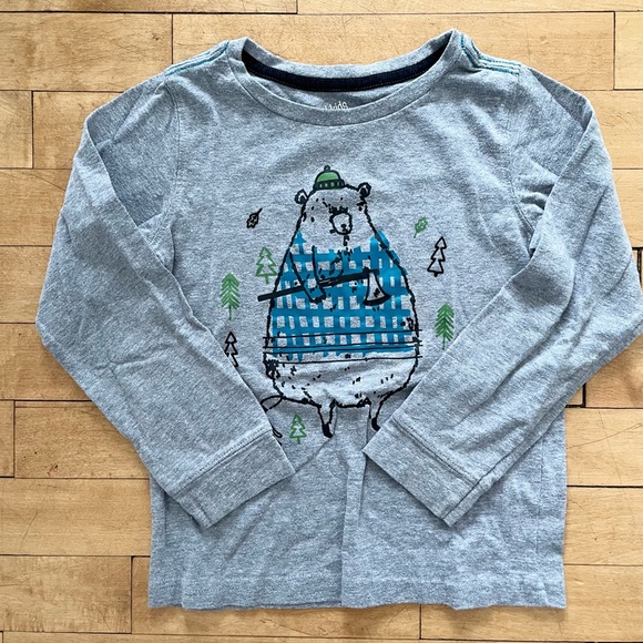 Kids Korner Gray Lumberjack Bear Long-Sleeve Tee / S(4) / Used - Picture 1 of 4